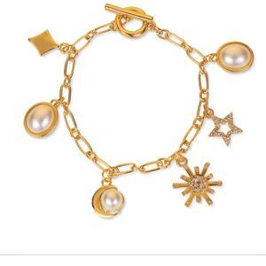 NWT Charter Club Gold-Tone Crystal & Imitation Pearl Celestial Charm Bracelet